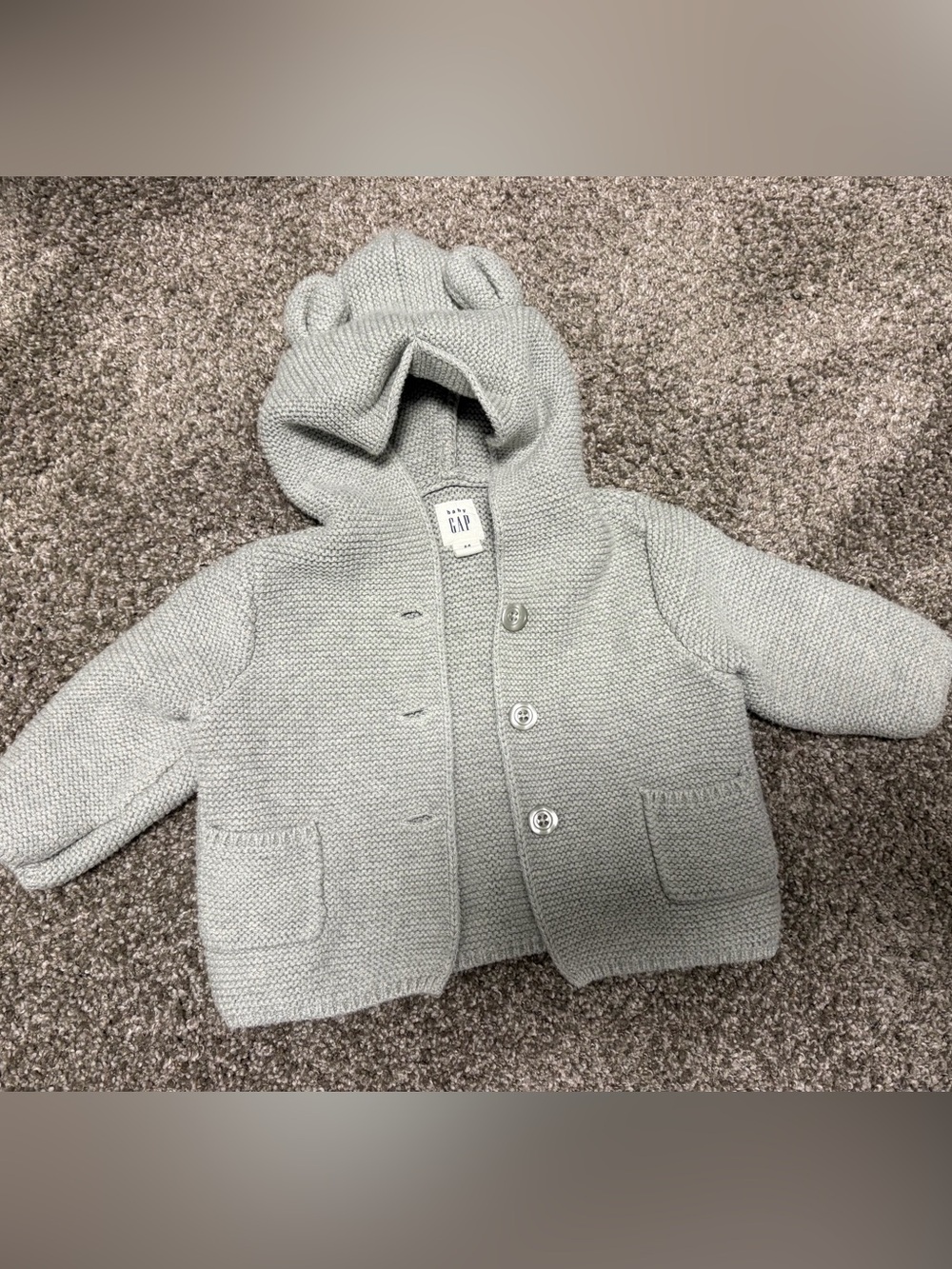 GAP Baby Knit Hooded Cardigan with Ear Detail - Light Gray
